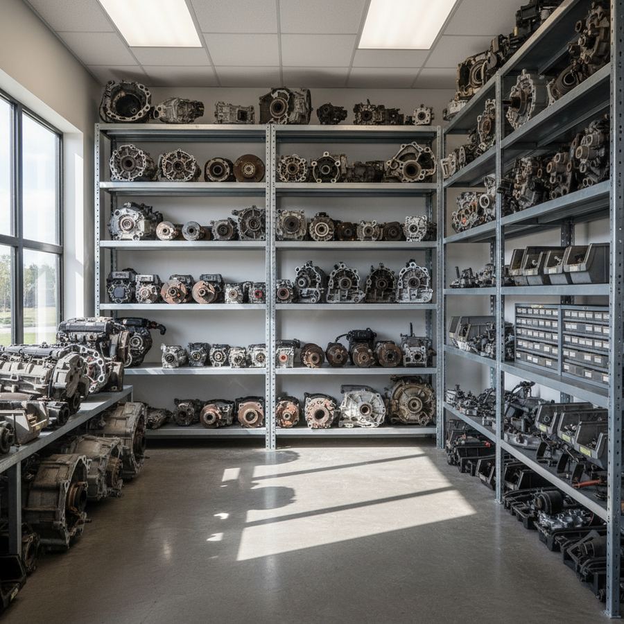 Mechanic inspecting a used alternator under shop lighting before installation