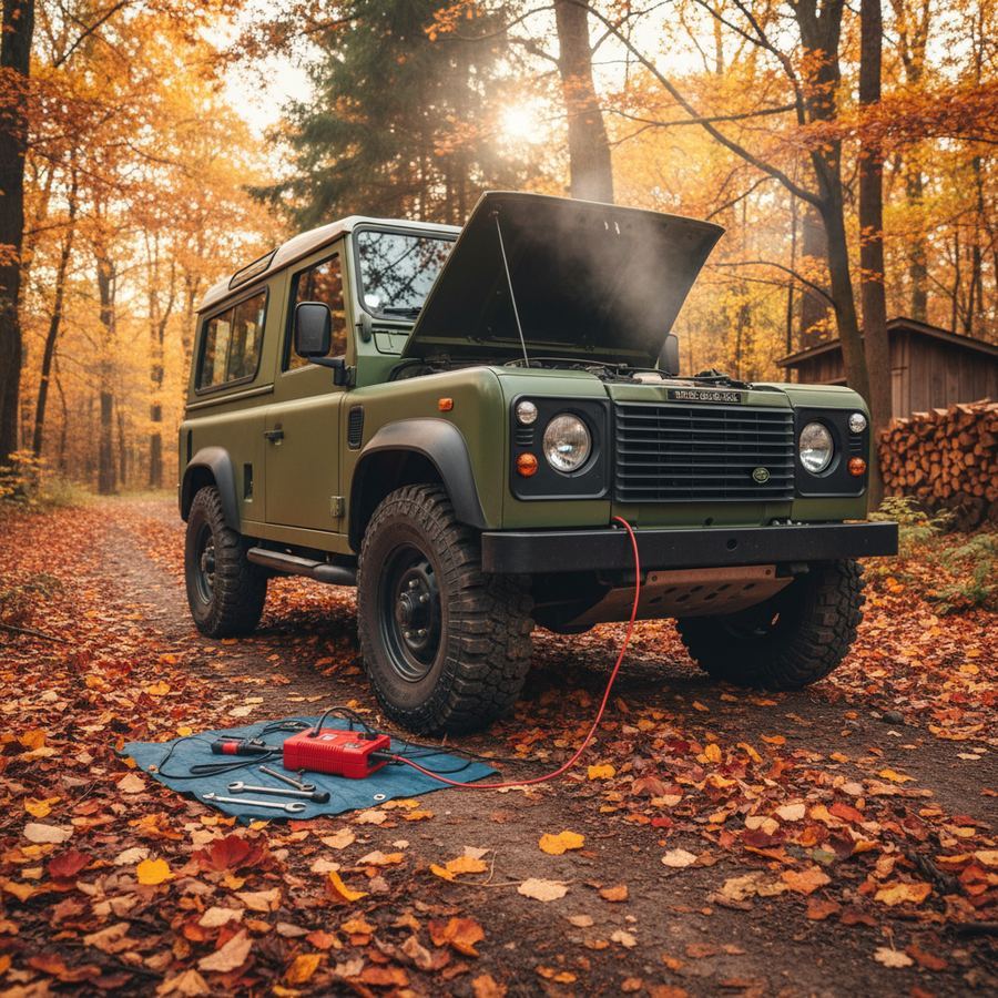 Vehicle parked in a driveway during early winter with frost on the windshield